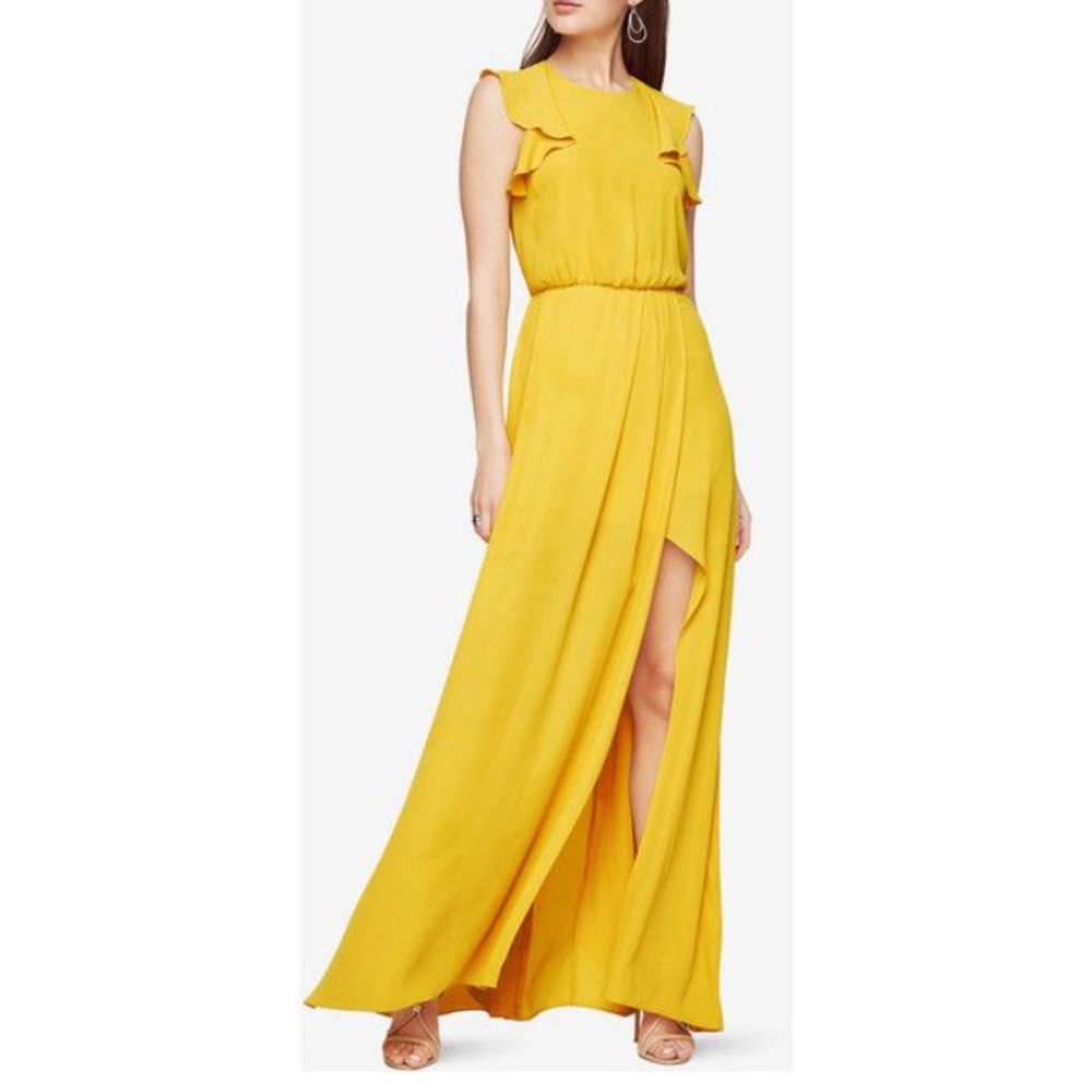 ABSOLUTELY BEAUTIFUL BCBGMAXAZRIA Yellow Angelika Ruffled MAXI GOWN